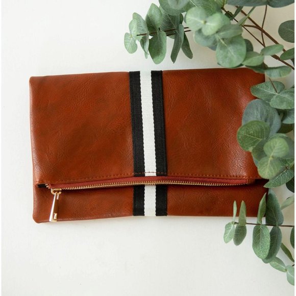 Preppy Stripe Foldover Clutch - Black/White Stripe - Picture 2 of 2